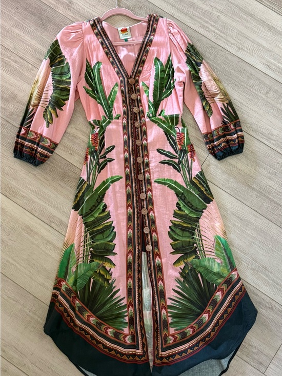 FARM Rio Dresses & Skirts - FARM Rio Pink Maxi Dress with Green Tropical Print